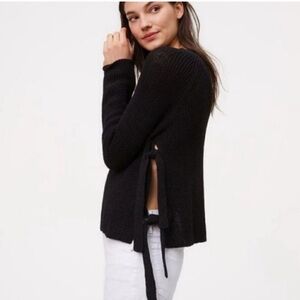 LOFT black Sides Lace-Up Knit Sweater XL ramie cotton blend